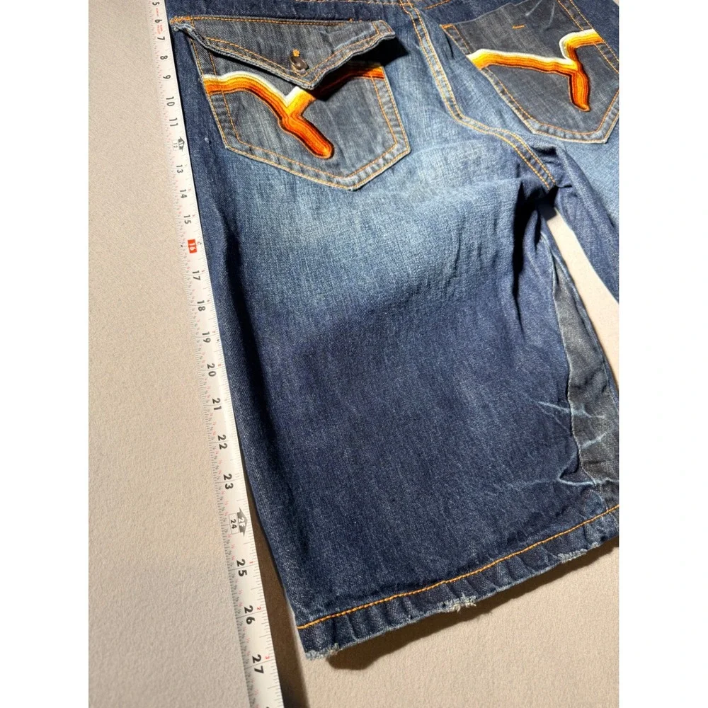 Y2K Indigo Red Denim Co Shorts Mens 36 Blue Baggy Embroidered Streetwear